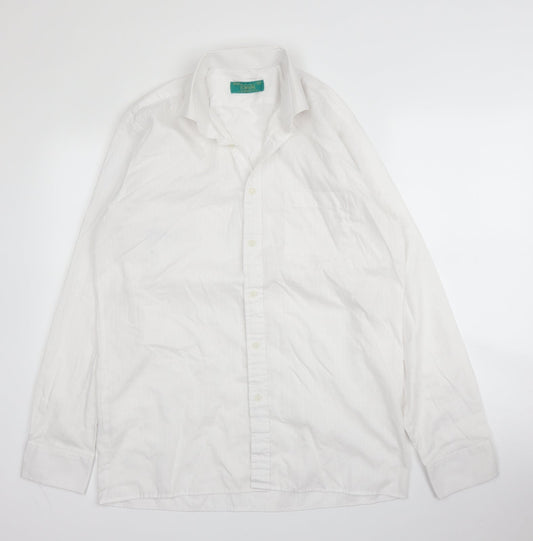 Mens UK Size 15 Canda White  Button-Up Long Sleeve Casual Shirt