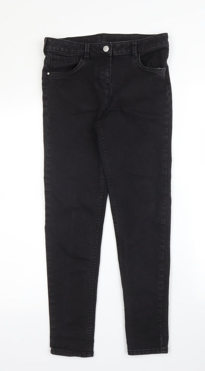 Nutmeg Girls Black  Cotton Skinny Jeans Size 12 Years L24 in Regular Zip