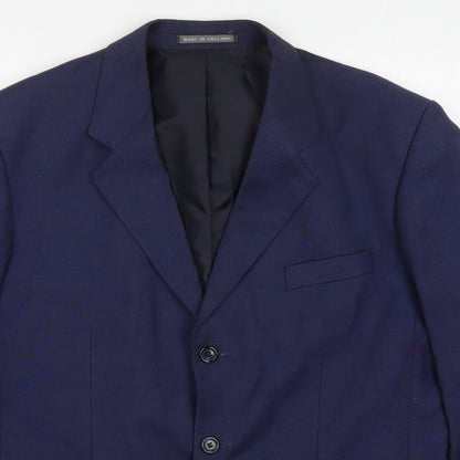 Close-up detail of Pullman men’s blue viscose jacket suit jacket, size 40
