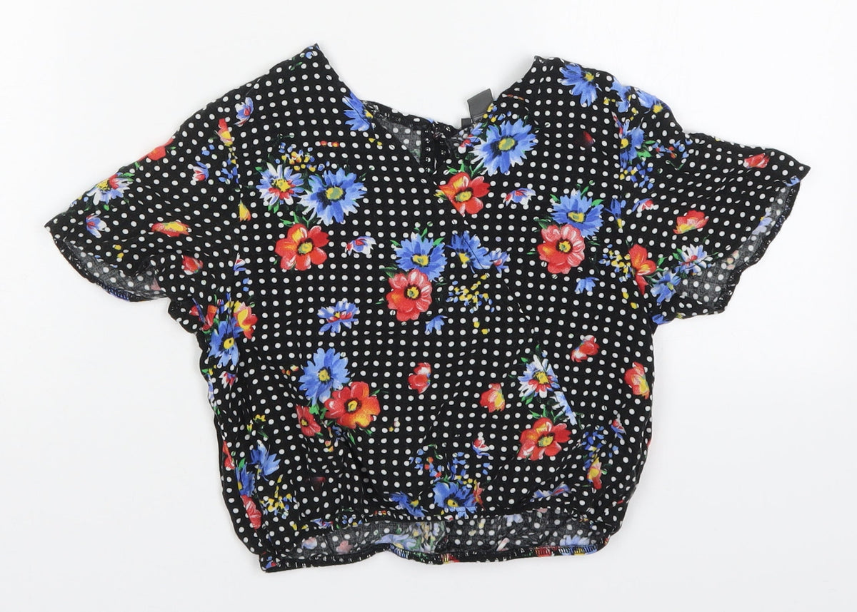 Additional front view of Primark girls’ multicoloured polka dot viscose basic blouse, years v-neck pullover - flowers