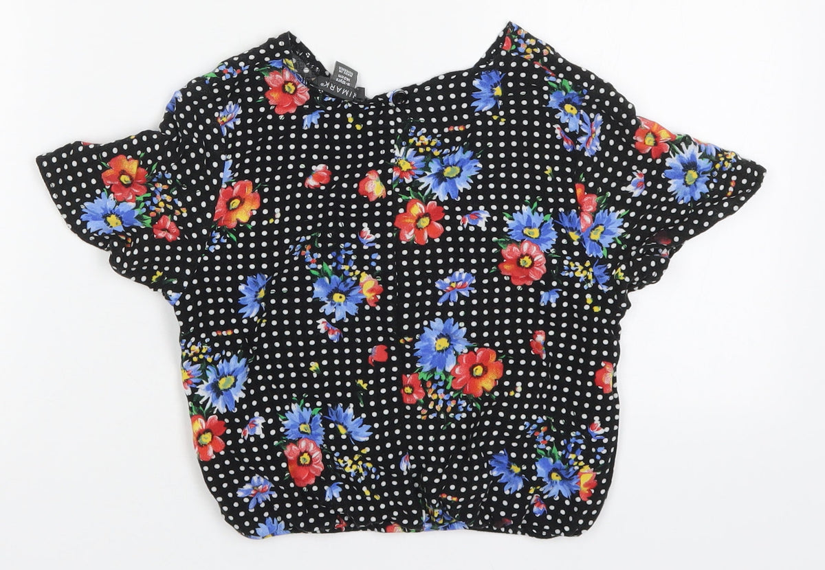 Back view of Primark girls’ multicoloured polka dot viscose basic blouse, size 9-10, years v-neck pullover - flowers