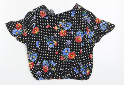 Back view of Primark girls’ multicoloured polka dot viscose basic blouse, size 9-10, years v-neck pullover - flowers