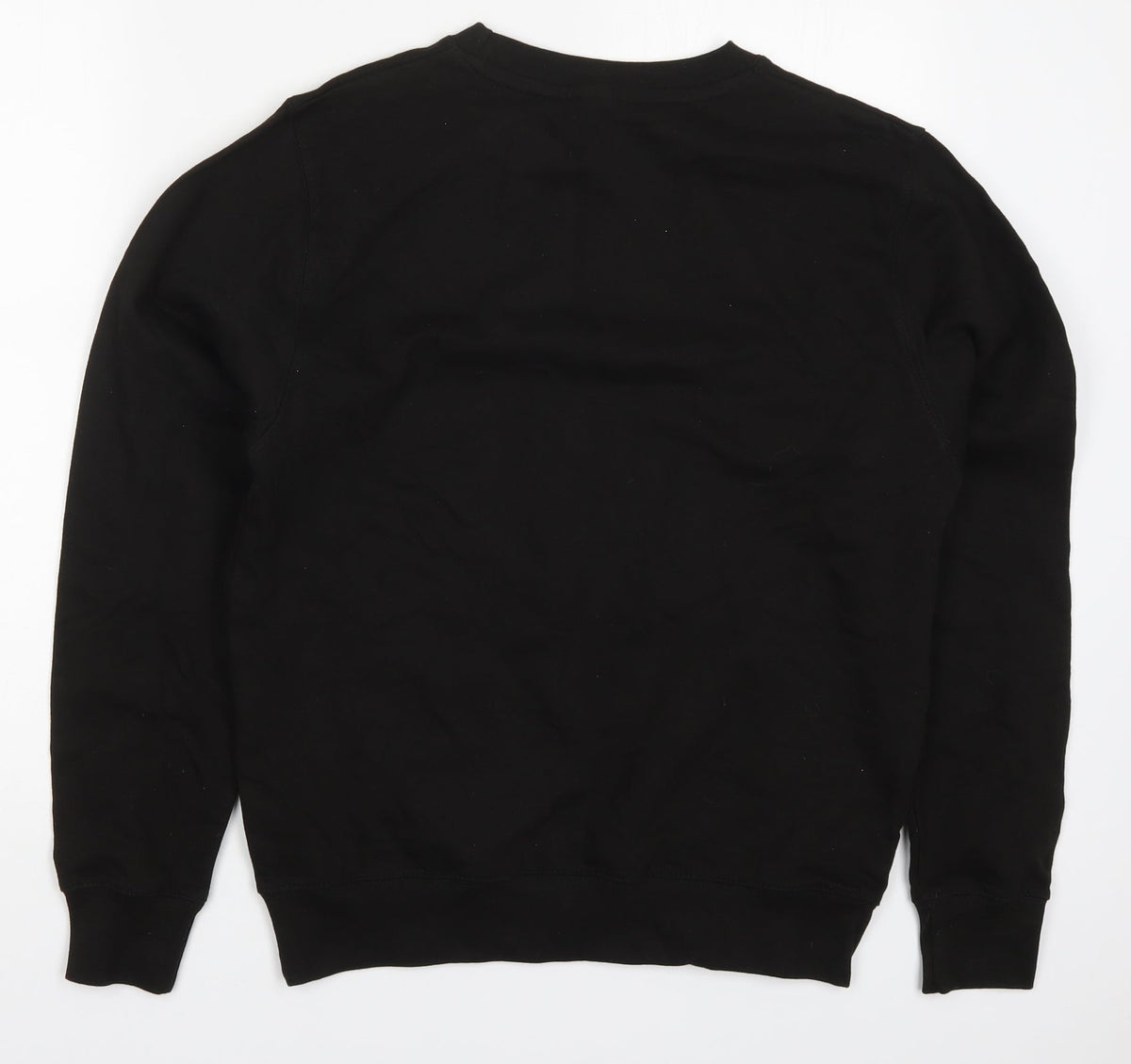 Back view of All We Do is women’s black cotton pullover sweatshirt, size S, pullover - spread love not germs