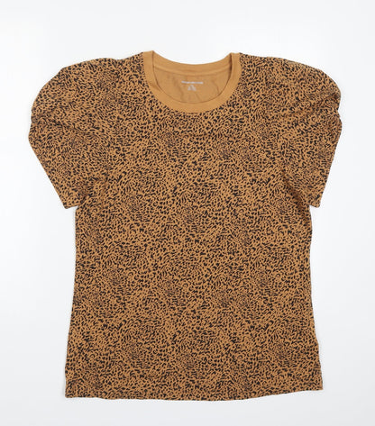 Amazon Womens Brown Animal Print Cotton Basic T-Shirt Size L Round Neck
