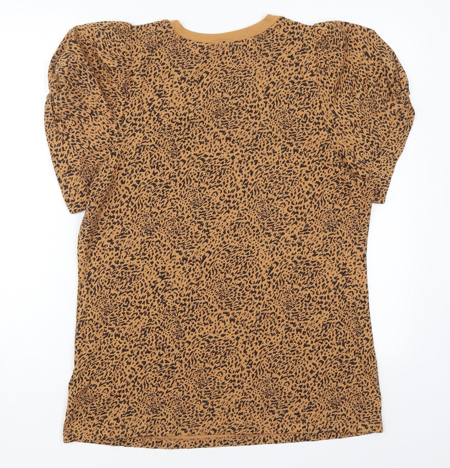 Amazon Womens Brown Animal Print Cotton Basic T-Shirt Size L Round Neck