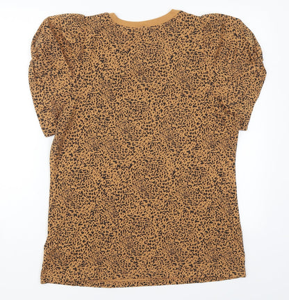 Amazon Womens Brown Animal Print Cotton Basic T-Shirt Size L Round Neck