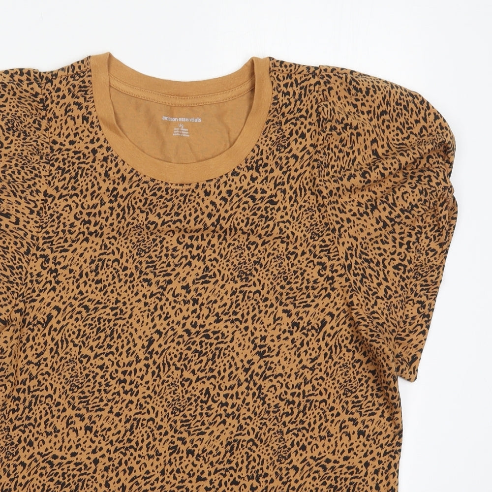 Amazon Womens Brown Animal Print Cotton Basic T-Shirt Size L Round Neck