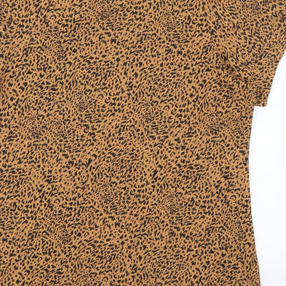Amazon Womens Brown Animal Print Cotton Basic T-Shirt Size L Round Neck