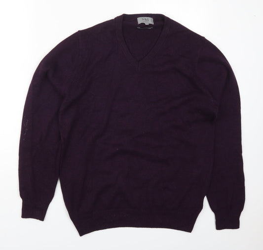 Marks and Spencer Mens Purple V-Neck  Cotton Pullover Jumper Size M