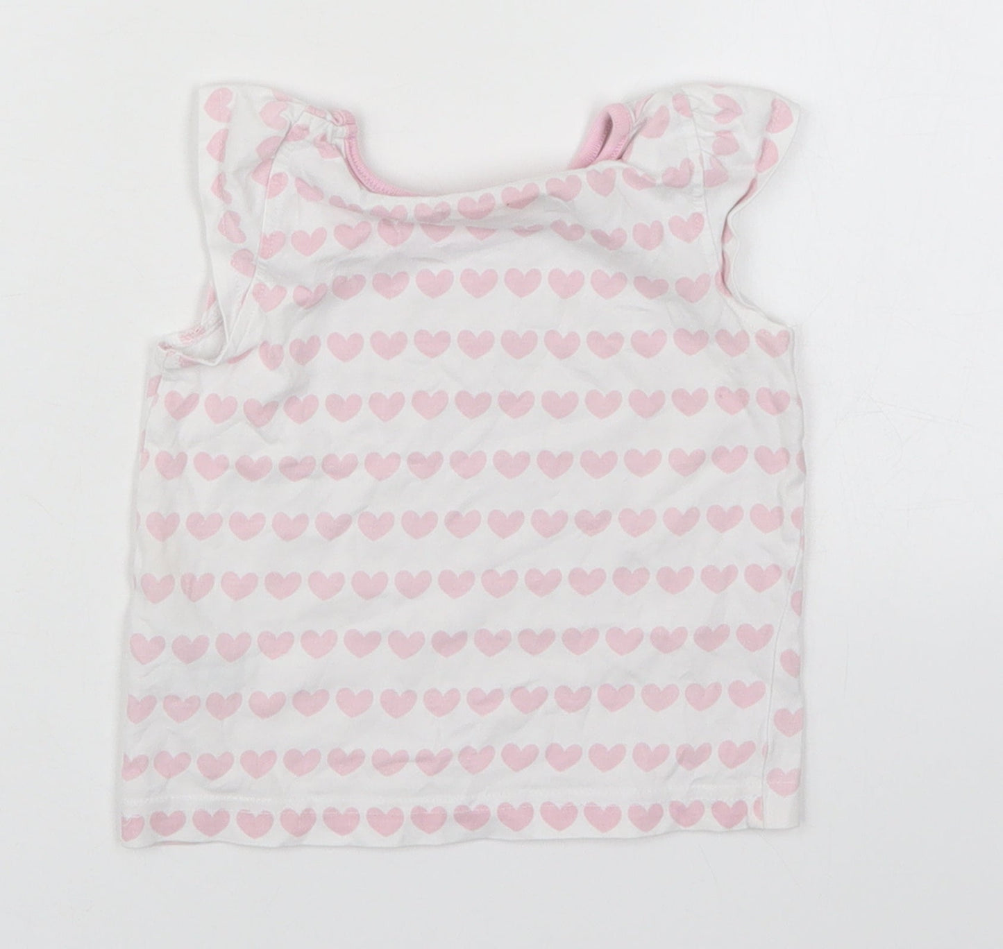 Debenhams Girls Pink Geometric Cotton Basic Tank Size 12-18 Months Round Neck Pullover - Love Hearts
