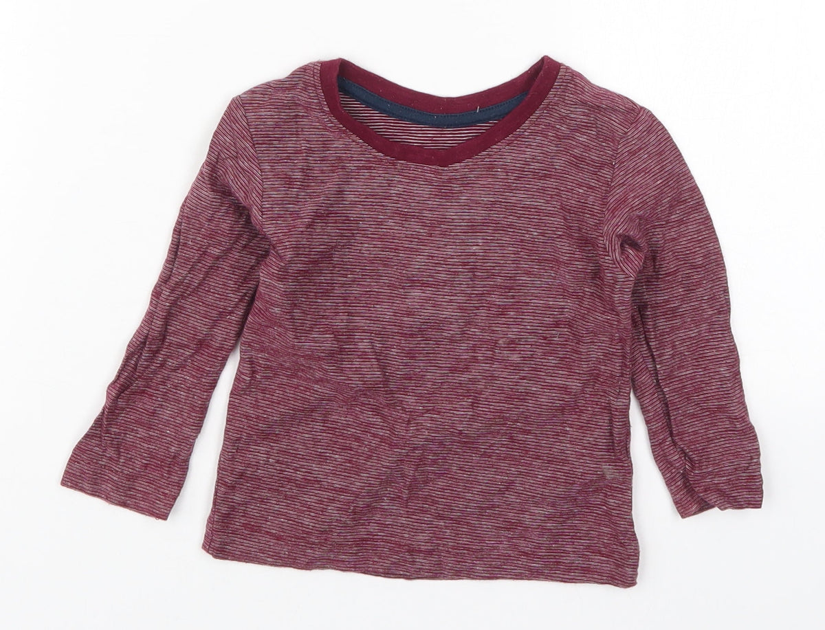 Additional front view of Matalan boys’ red striped cotton basic t-shirt, size 9-12, months round neck pullover