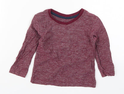 Additional front view of Matalan boys’ red striped cotton basic t-shirt, size 9-12, months round neck pullover
