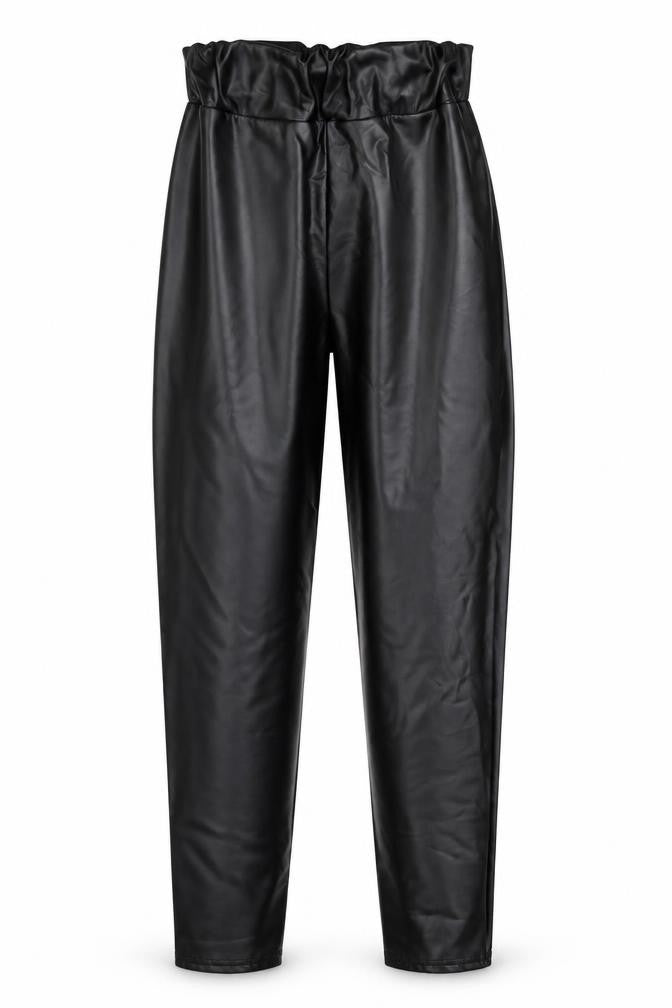 Front view of Preworn women’s black polyester carrot leggings, size M, 29-inch leg