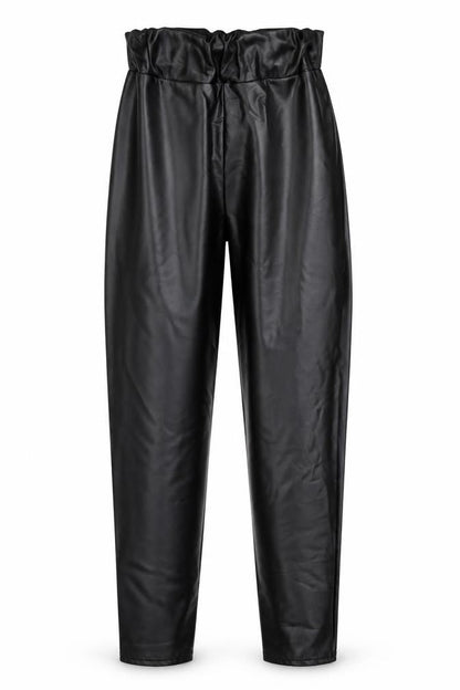 Front view of Preworn women’s black polyester carrot leggings, size M, 29-inch leg
