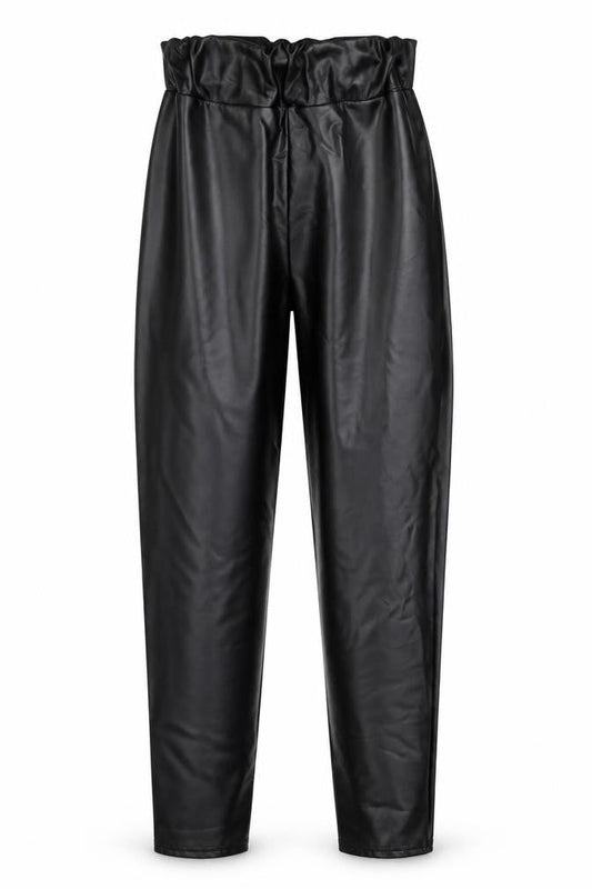Front view of Preworn women’s black polyester carrot leggings, size M, 29-inch leg