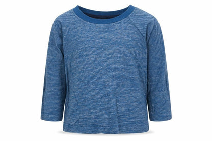 Front view of Matalan boys’ blue striped cotton basic t-shirt, size 9-12, months crew neck pullover