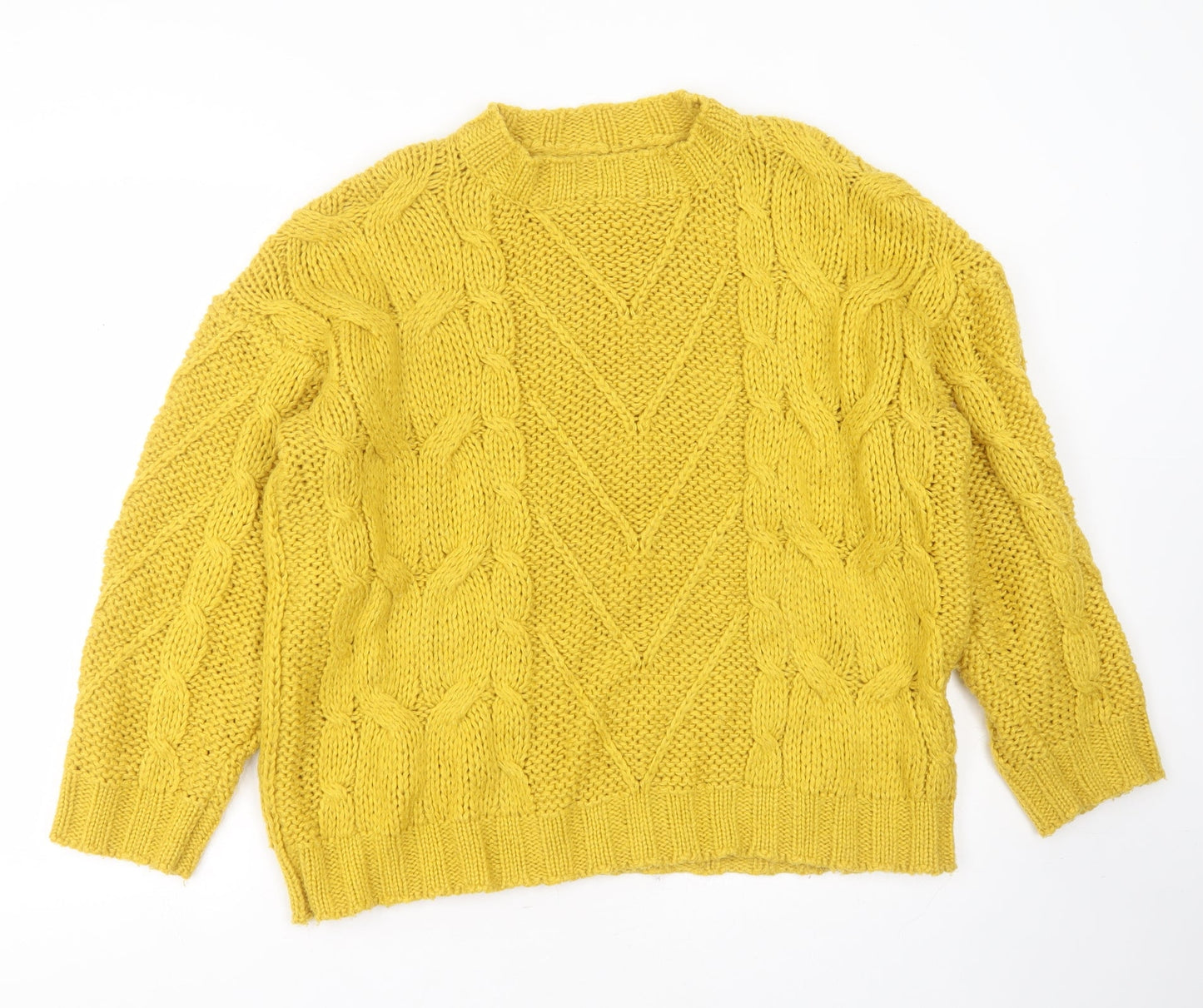 In Vogue Womens Yellow Round Neck Geometric Acrylic Pullover Jumper One Size