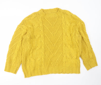 In Vogue Womens Yellow Round Neck Geometric Acrylic Pullover Jumper One Size