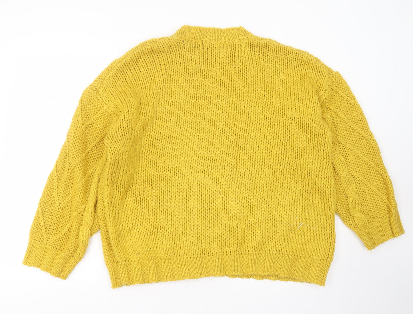 In Vogue Womens Yellow Round Neck Geometric Acrylic Pullover Jumper One Size