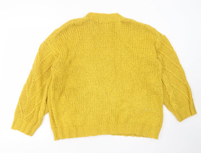 In Vogue Womens Yellow Round Neck Geometric Acrylic Pullover Jumper One Size