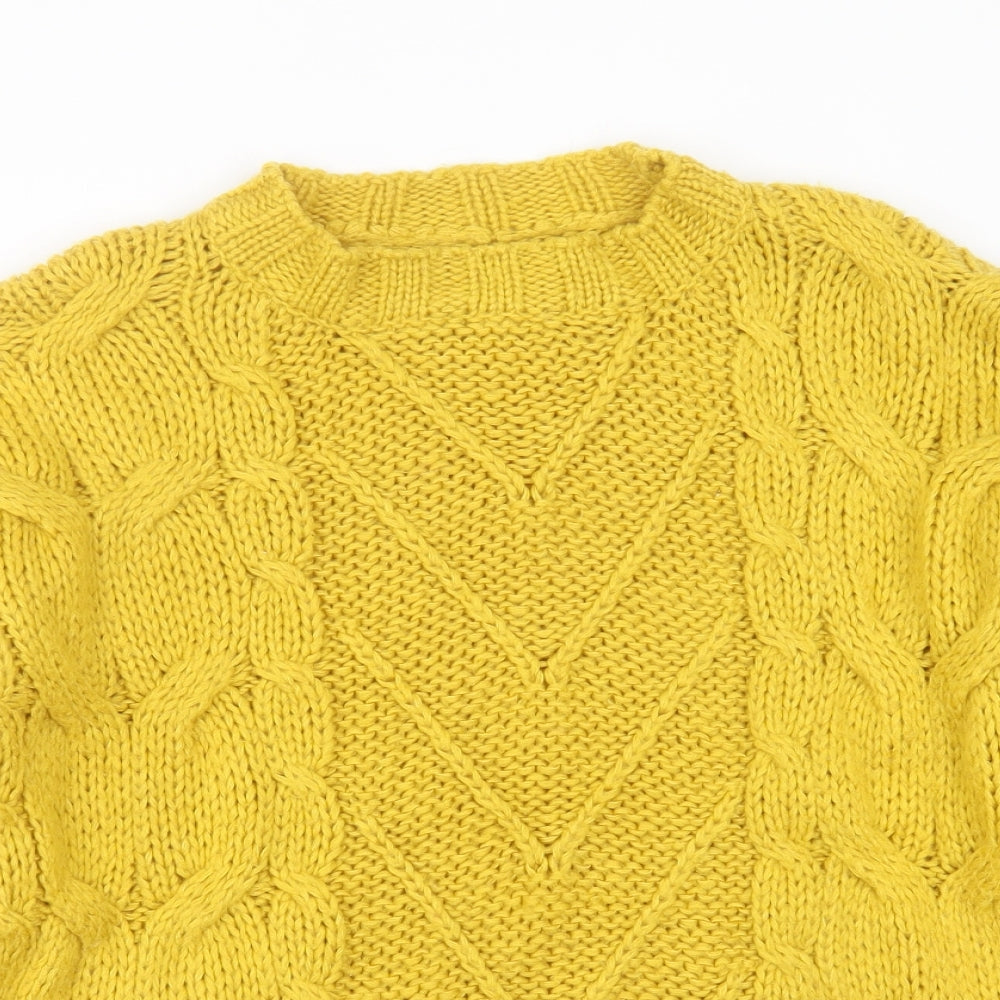 In Vogue Womens Yellow Round Neck Geometric Acrylic Pullover Jumper One Size