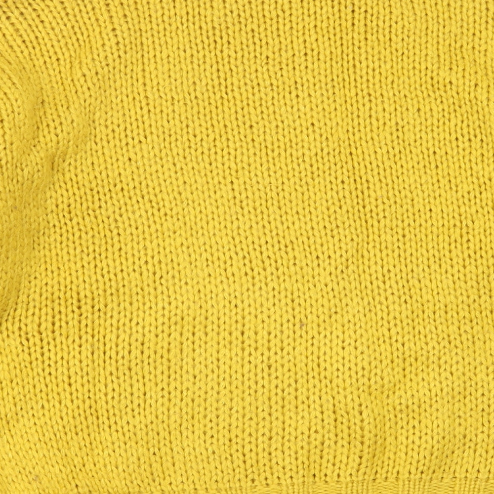 In Vogue Womens Yellow Round Neck Geometric Acrylic Pullover Jumper One Size