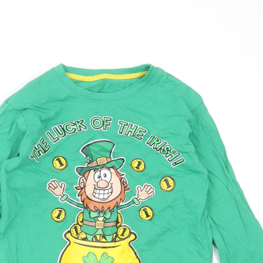 Dunnes Stores Boys Green  Cotton Basic T-Shirt Size 9 Years Round Neck  - luck of the irish