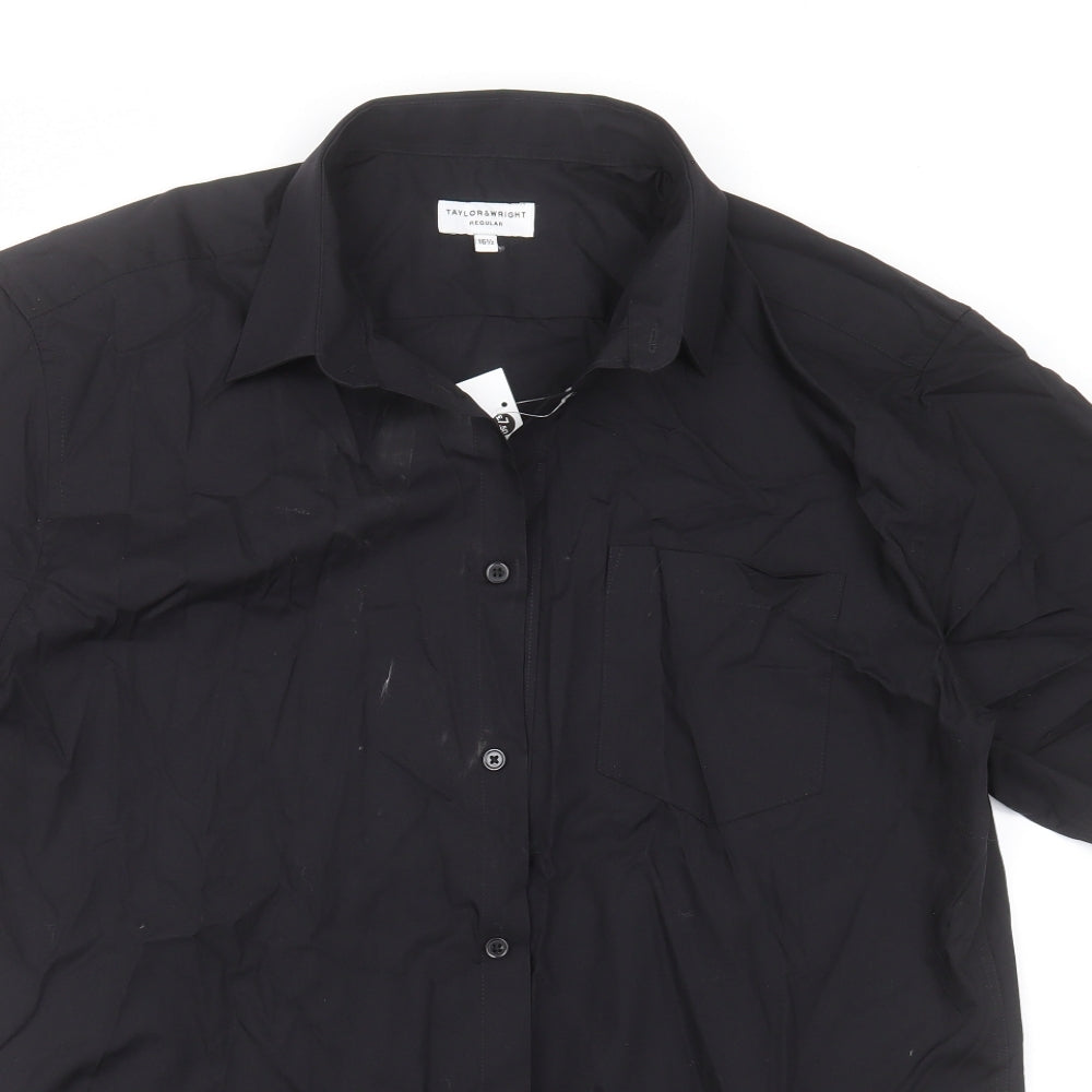 Taylor & Wright Mens Black  Polyester  Button-Up Size 16.5 Collared Button
