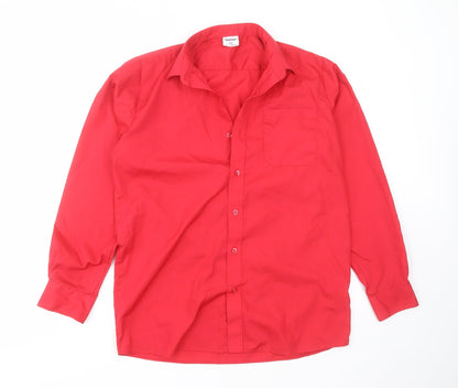 Mens UK Size 15 Banner Red  Button-Up Long Sleeve Casual Shirt