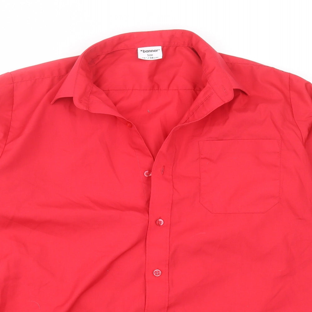 Mens UK Size 15 Banner Red  Button-Up Long Sleeve Casual Shirt