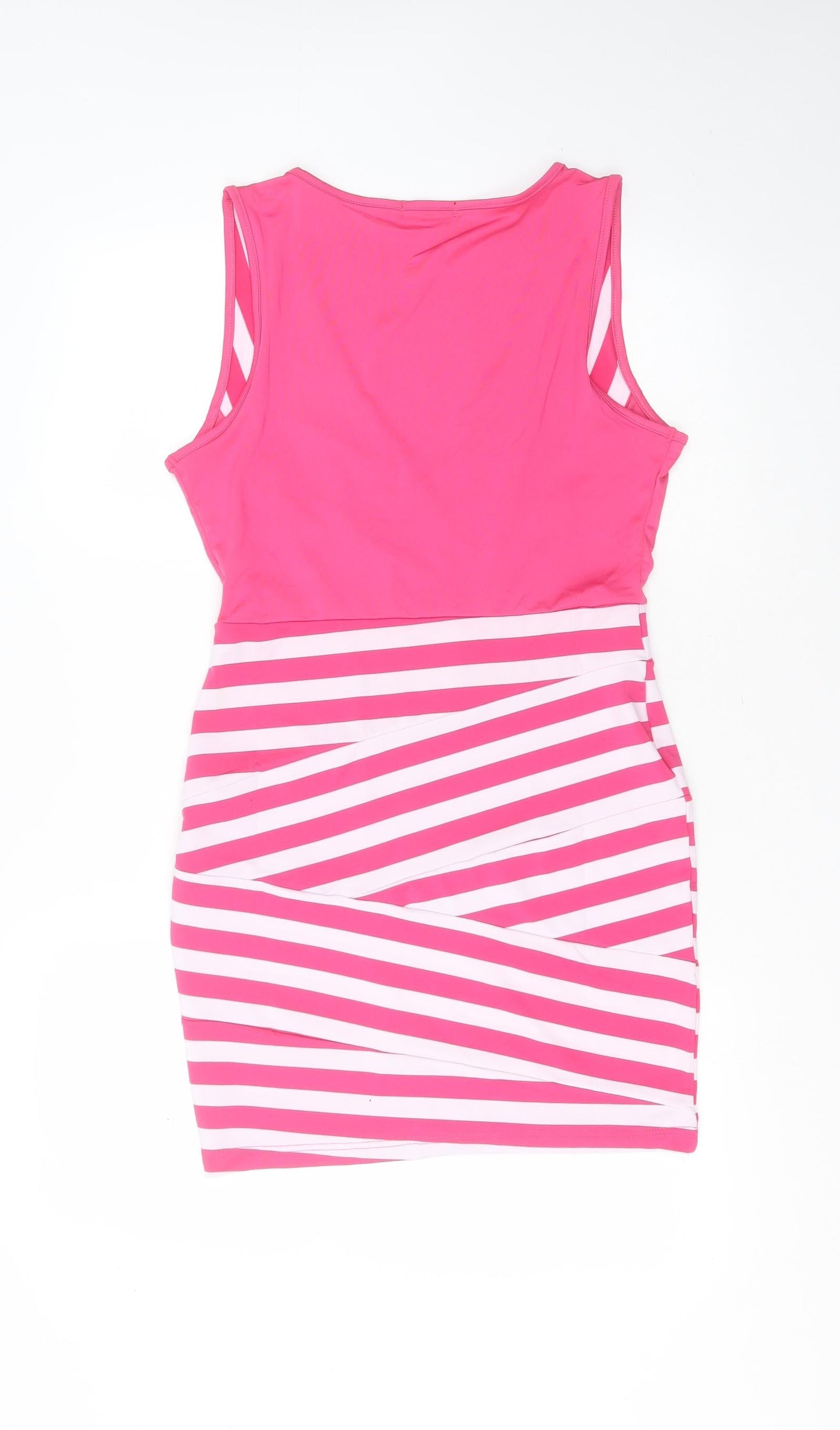Finejo Womens Pink Striped Polyester Mini  Size M  V-Neck