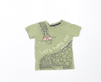 Primark Baby Green  Cotton Basic T-Shirt Size 12-18 Months Round Neck  - giraffe