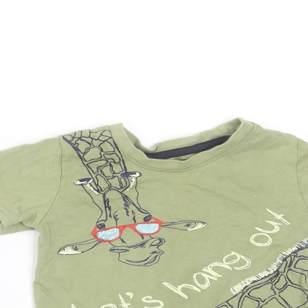 Primark Baby Green  Cotton Basic T-Shirt Size 12-18 Months Round Neck  - giraffe