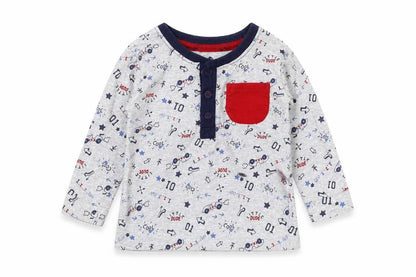 Front view of George boys’ grey cotton basic t-shirt, size 6-9, months round neck - car