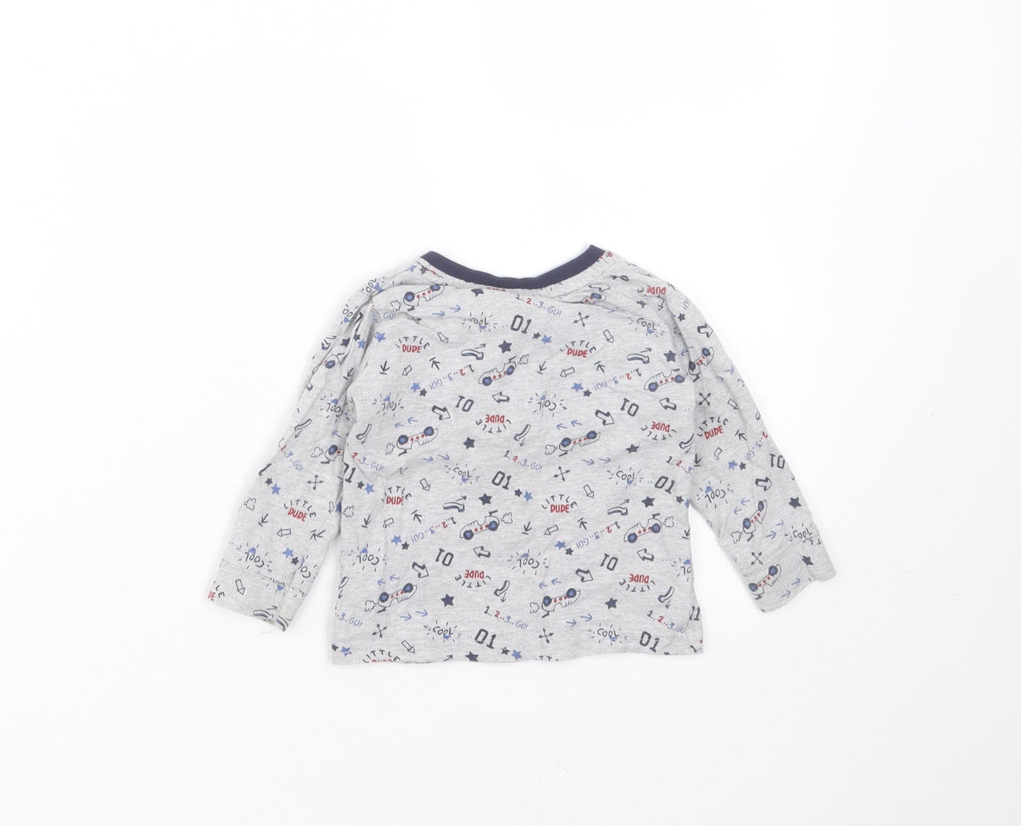 George Boys Grey  Cotton Basic T-Shirt Size 6-9 Months Round Neck  - car