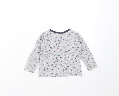 George Boys Grey  Cotton Basic T-Shirt Size 6-9 Months Round Neck  - car