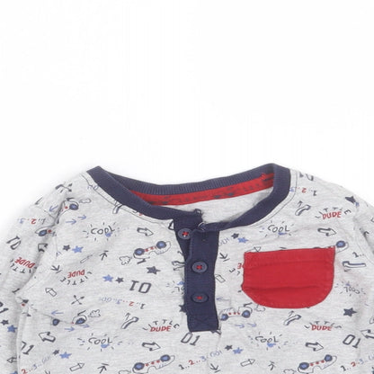 George Boys Grey  Cotton Basic T-Shirt Size 6-9 Months Round Neck  - car