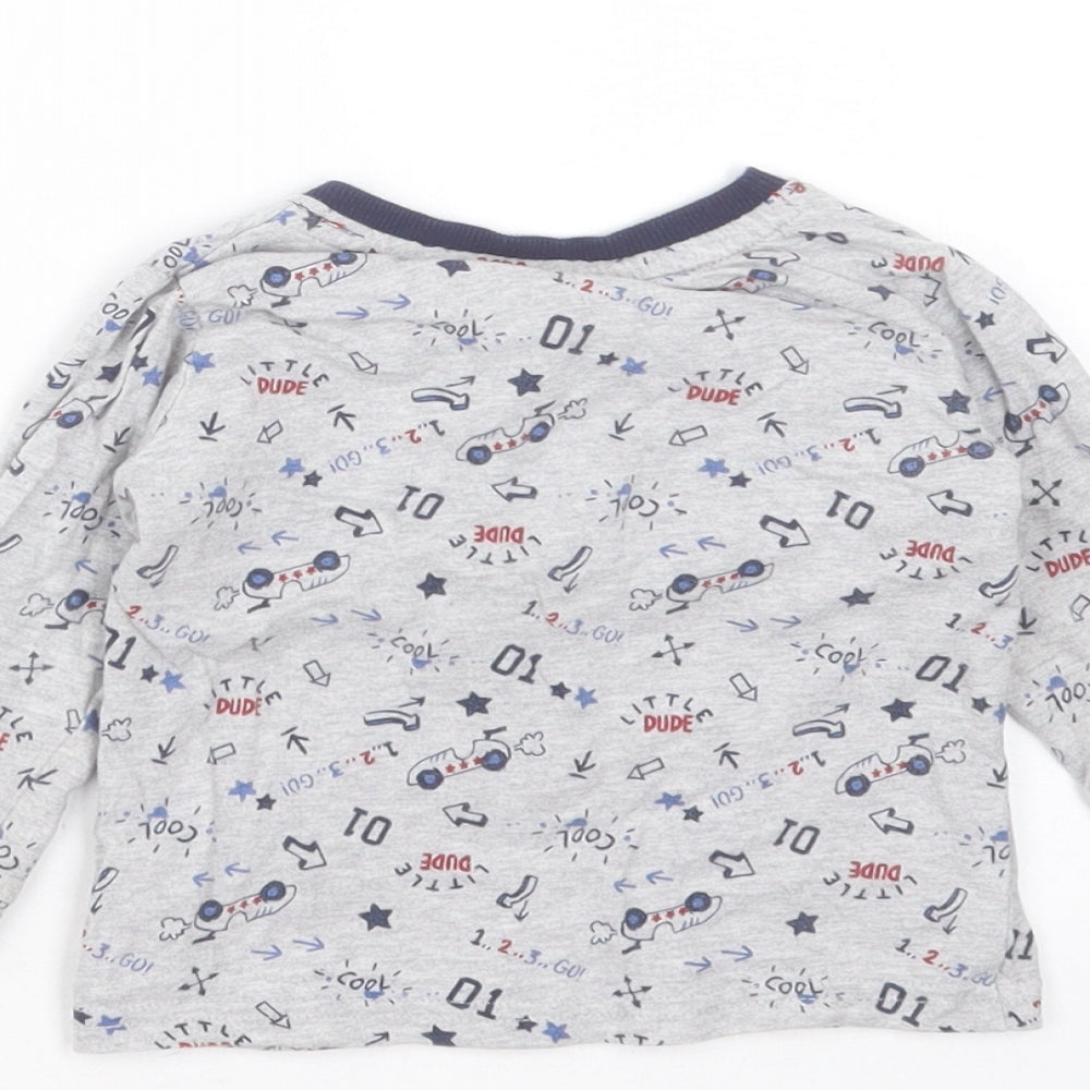 George Boys Grey  Cotton Basic T-Shirt Size 6-9 Months Round Neck  - car