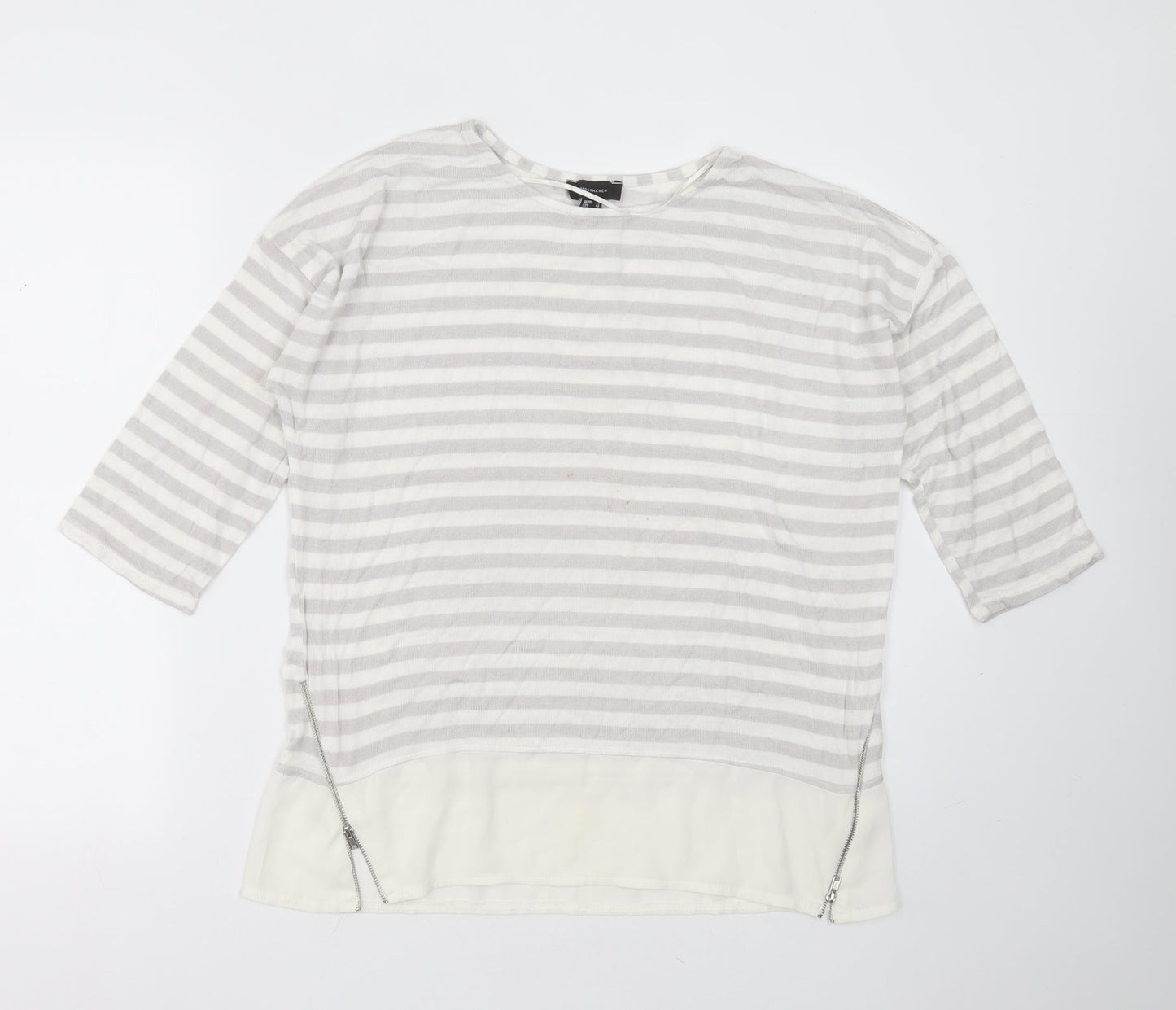 Primark Womens Grey Round Neck Striped Viscose Pullover Jumper Size 14