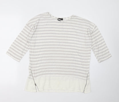 Primark Womens Grey Round Neck Striped Viscose Pullover Jumper Size 14