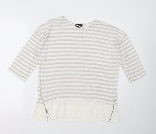 Primark Womens Grey Round Neck Striped Viscose Pullover Jumper Size 14