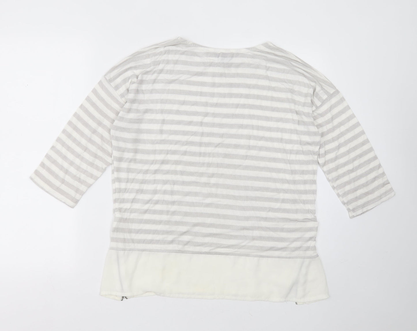 Primark Womens Grey Round Neck Striped Viscose Pullover Jumper Size 14