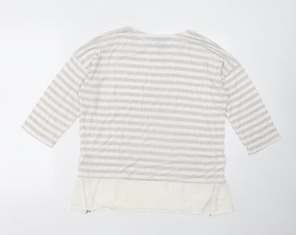 Primark Womens Grey Round Neck Striped Viscose Pullover Jumper Size 14