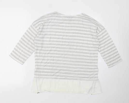 Primark Womens Grey Round Neck Striped Viscose Pullover Jumper Size 14