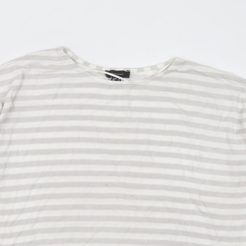 Primark Womens Grey Round Neck Striped Viscose Pullover Jumper Size 14