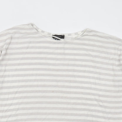 Primark Womens Grey Round Neck Striped Viscose Pullover Jumper Size 14