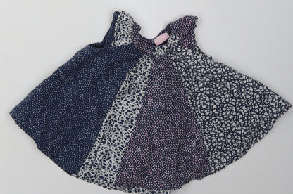 mini me Girls Blue Polka Dot Cotton A-Line  Size 3-6 Months  Crew Neck Button
