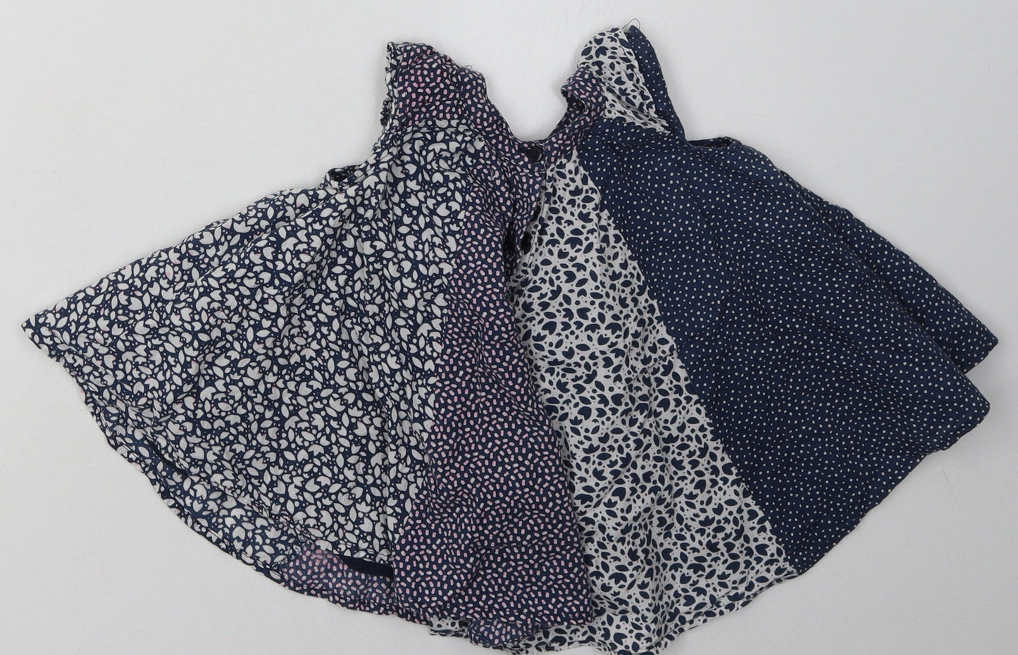 mini me Girls Blue Polka Dot Cotton A-Line  Size 3-6 Months  Crew Neck Button