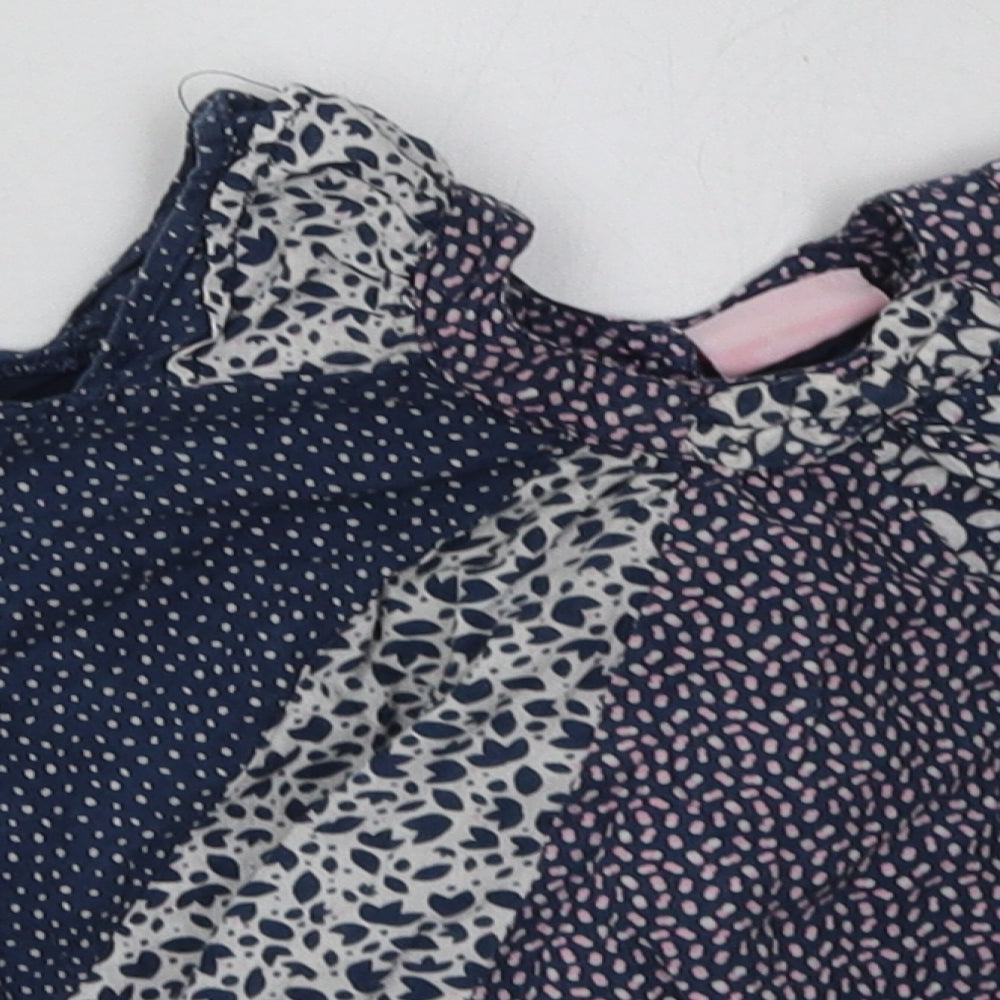 mini me Girls Blue Polka Dot Cotton A-Line  Size 3-6 Months  Crew Neck Button