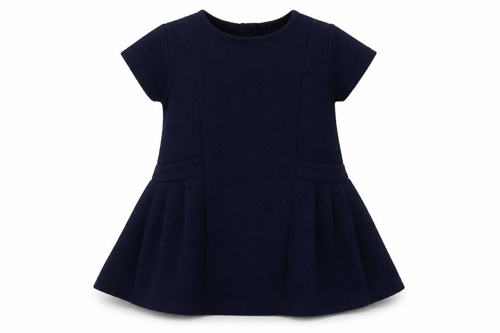 Front view of Next girls’ blue polyester a-line, size 9-12, months crew neck button